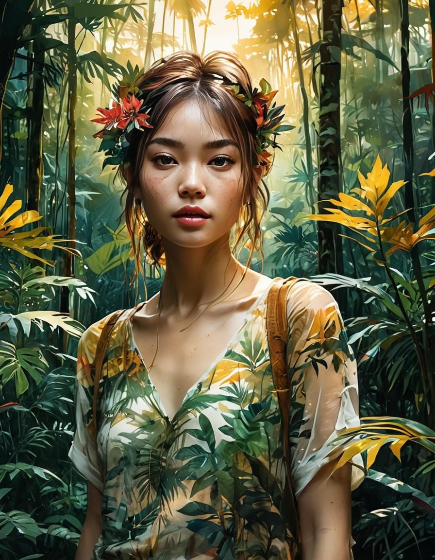 Jungle Adventure: Double Exposure Watercolor Illustration