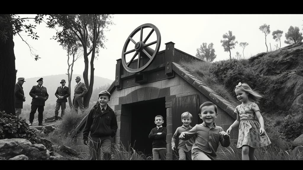 Vintage Coal Mine: Nostalgic Black and White Landscape