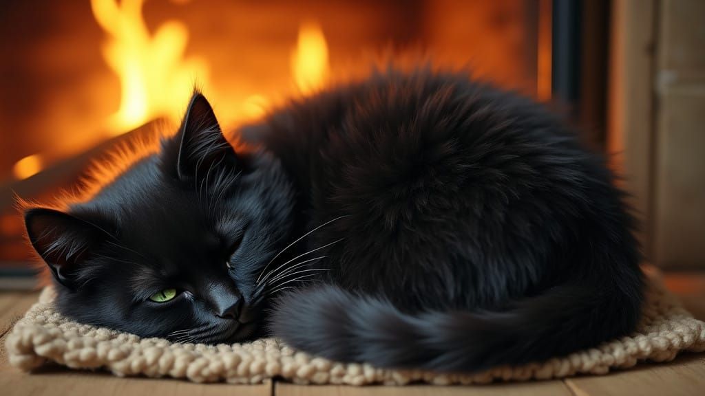 Whimsical Feline by the Fireplace