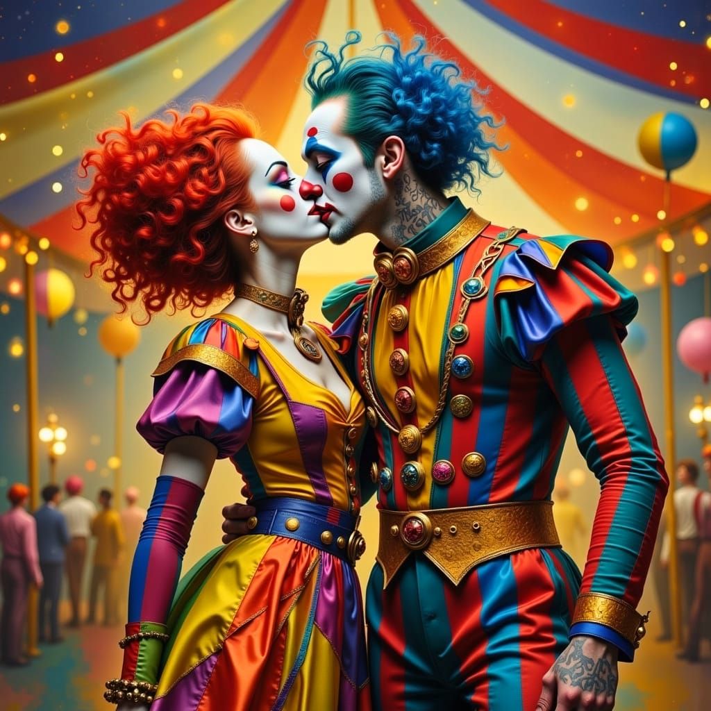 Ethereal Circus Romance in Dark Oil Paint