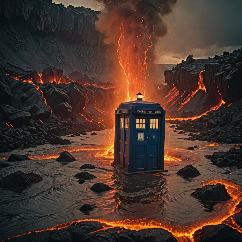 TARDIS Floating Down a River of Lava