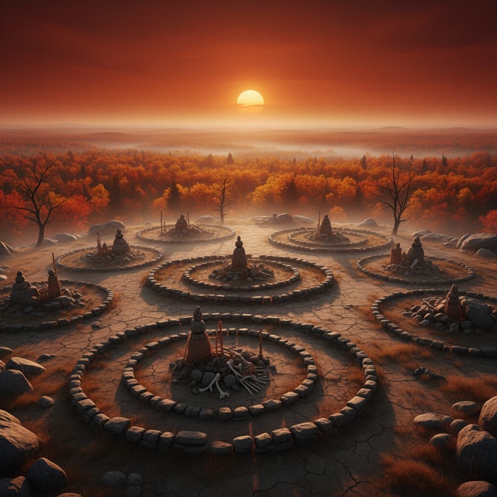 Ethereal Native American Burial Grounds at Sunset