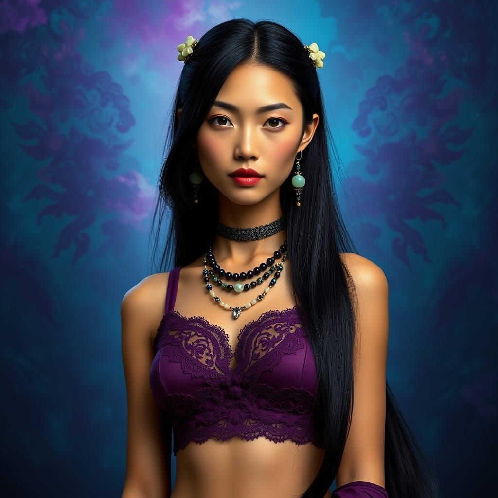 Tibetan Woman in Futuristic Outfit with Gothic Flair