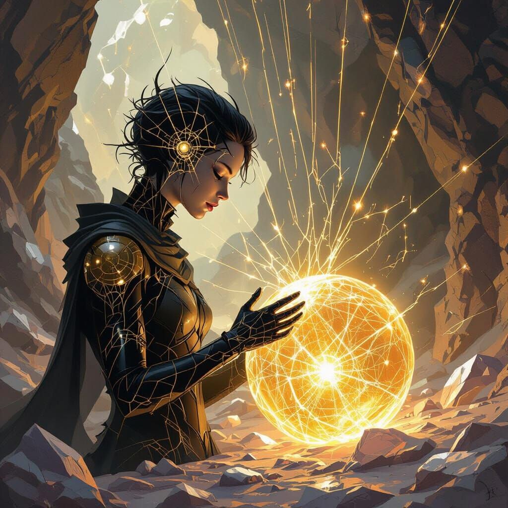 Crystalline Being Severs Light Threads in Cosmic Sacrifice