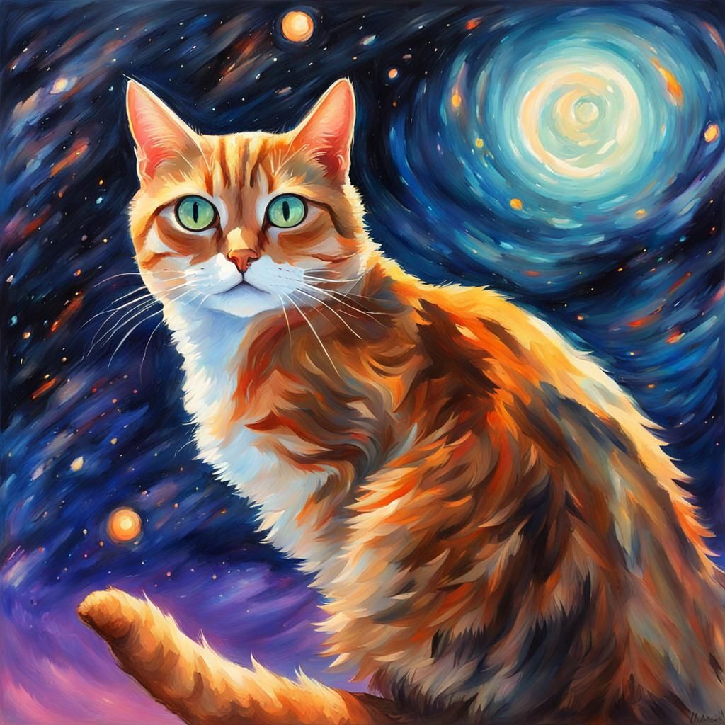 Cosmic Cat Eyes in Impressionist Gouache Style