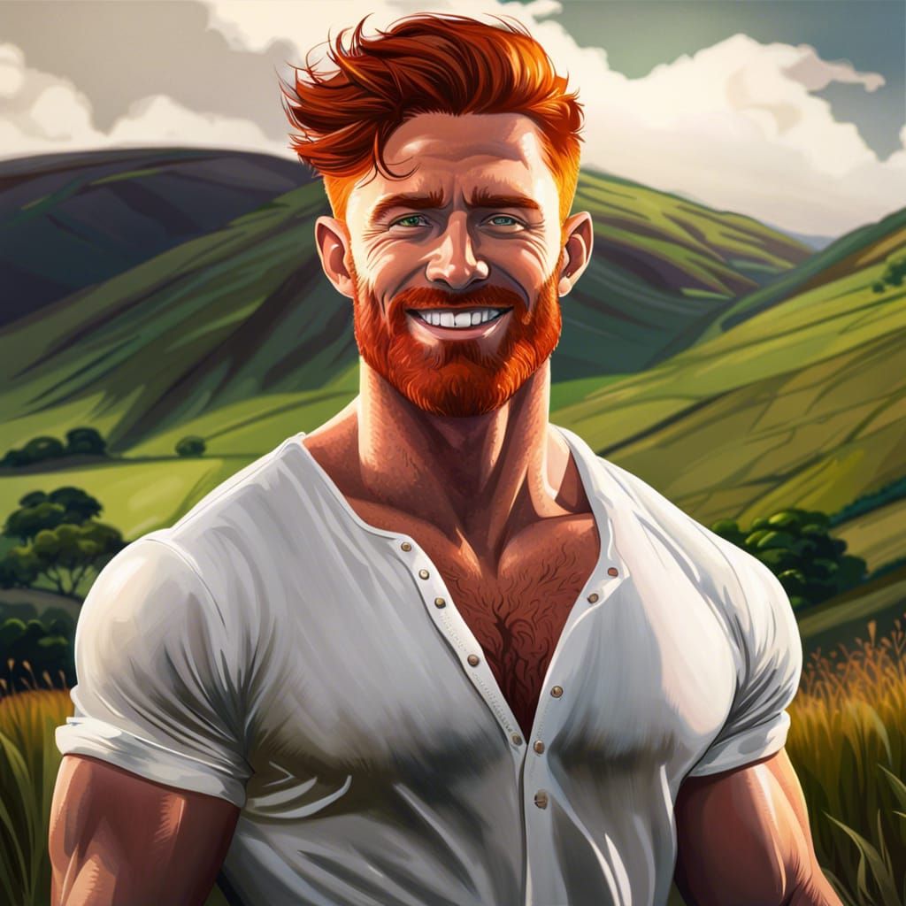 Hyperrealistic Portrait of Irish Man in Countryside