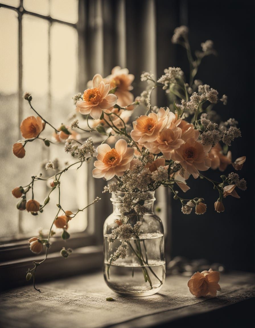 Robin Holding Ikebana in Daguerreotype Style