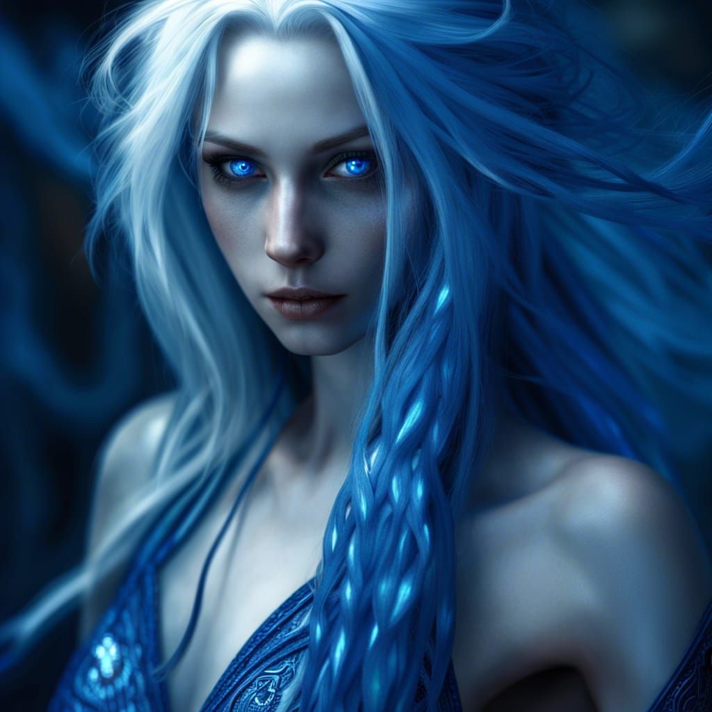 Albino Drow Sorceress Portrait in Hyperrealistic Style