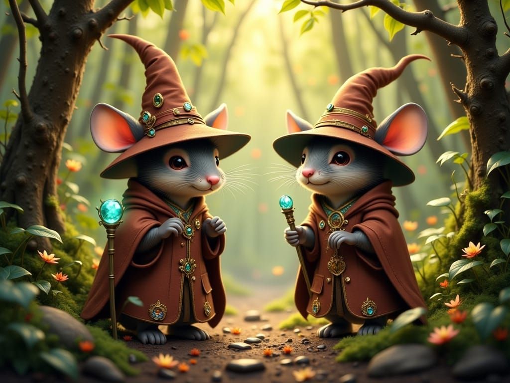 Mystical Woodland Scene in Chibi Style