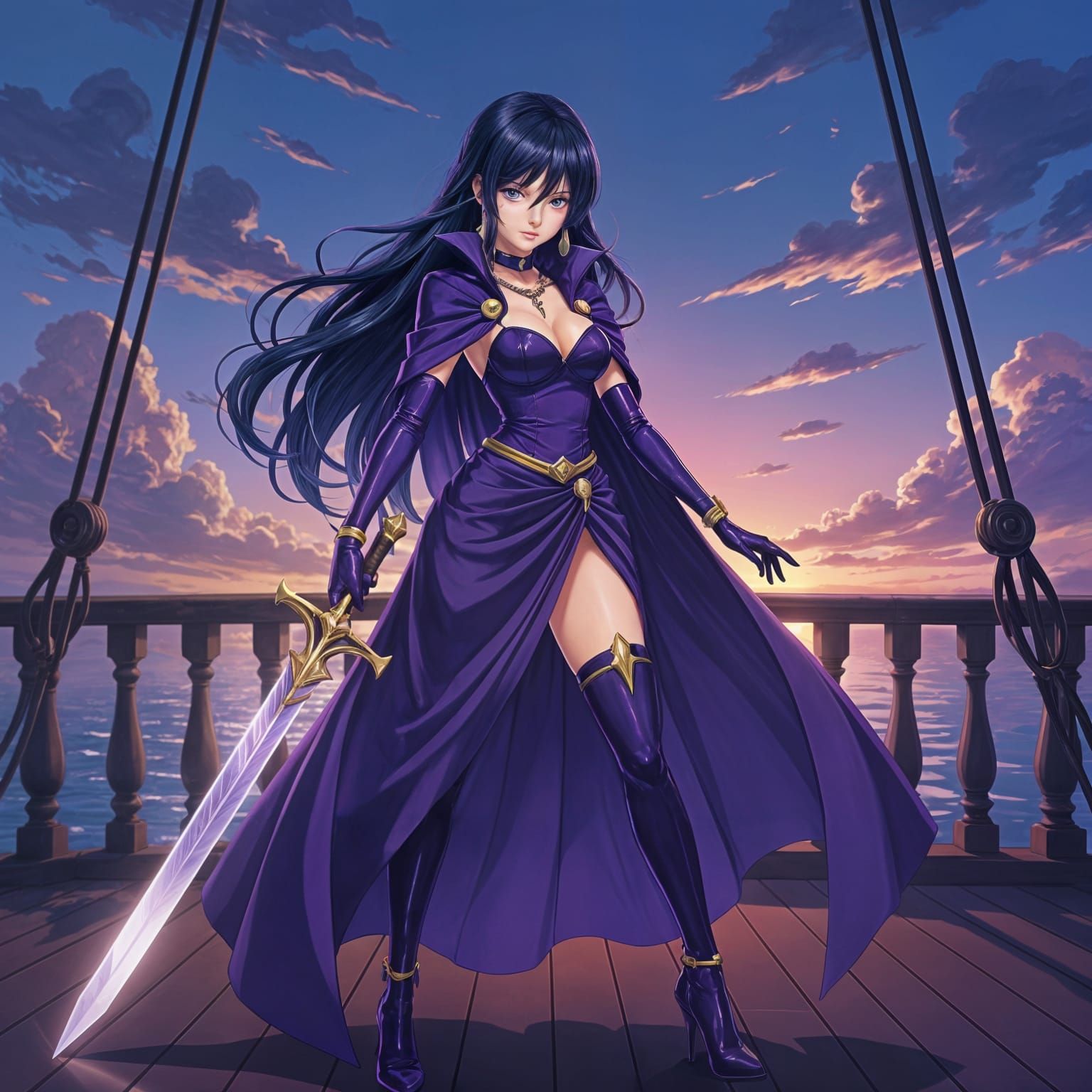 Anime Villainess in Purple Dress with Sword