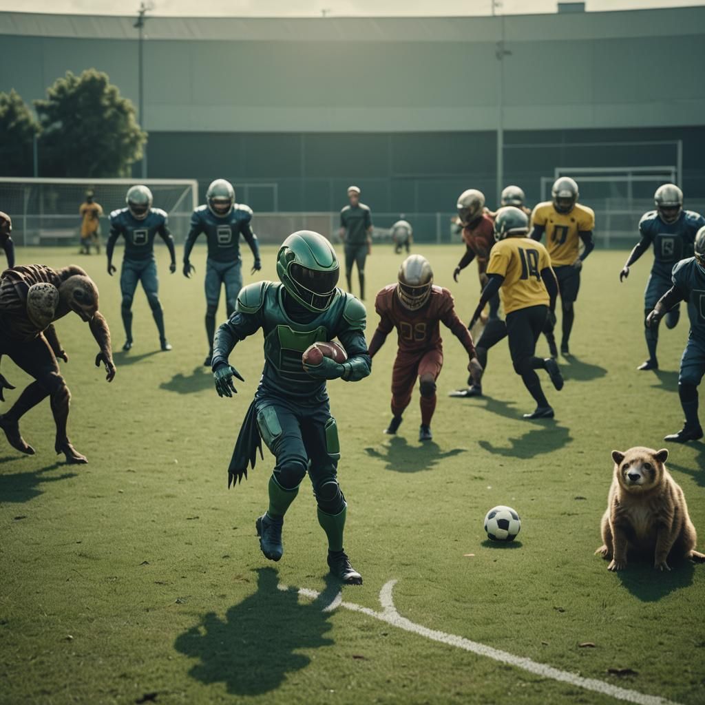 Alien Football Team vs Animal Team: Cinematic Film Still