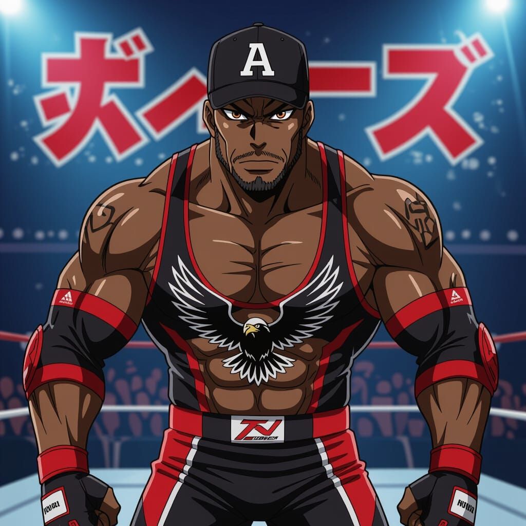 Anime Wrestler in Dramatic Action Art Style