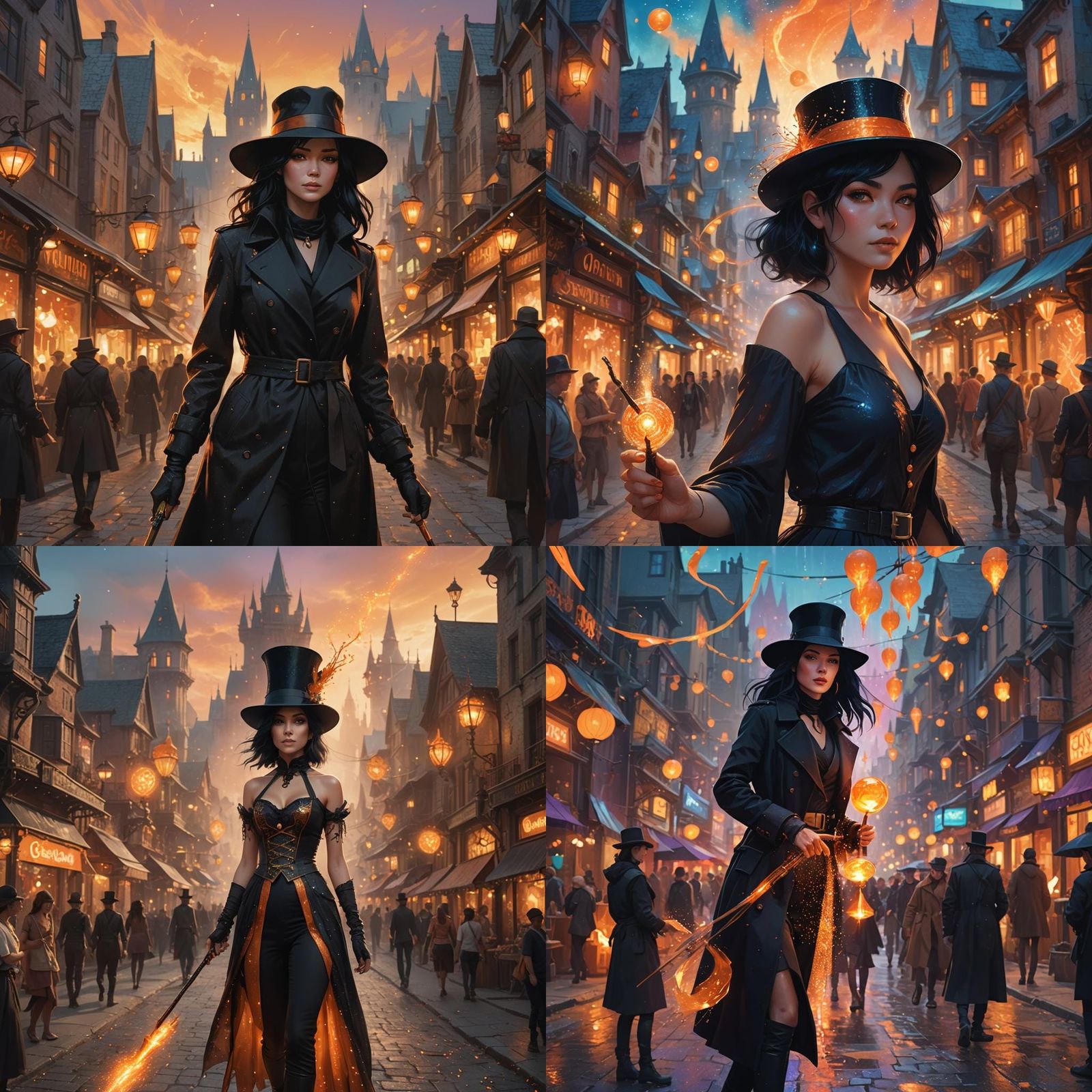 Woman with Magic Staff in Fantasy Town