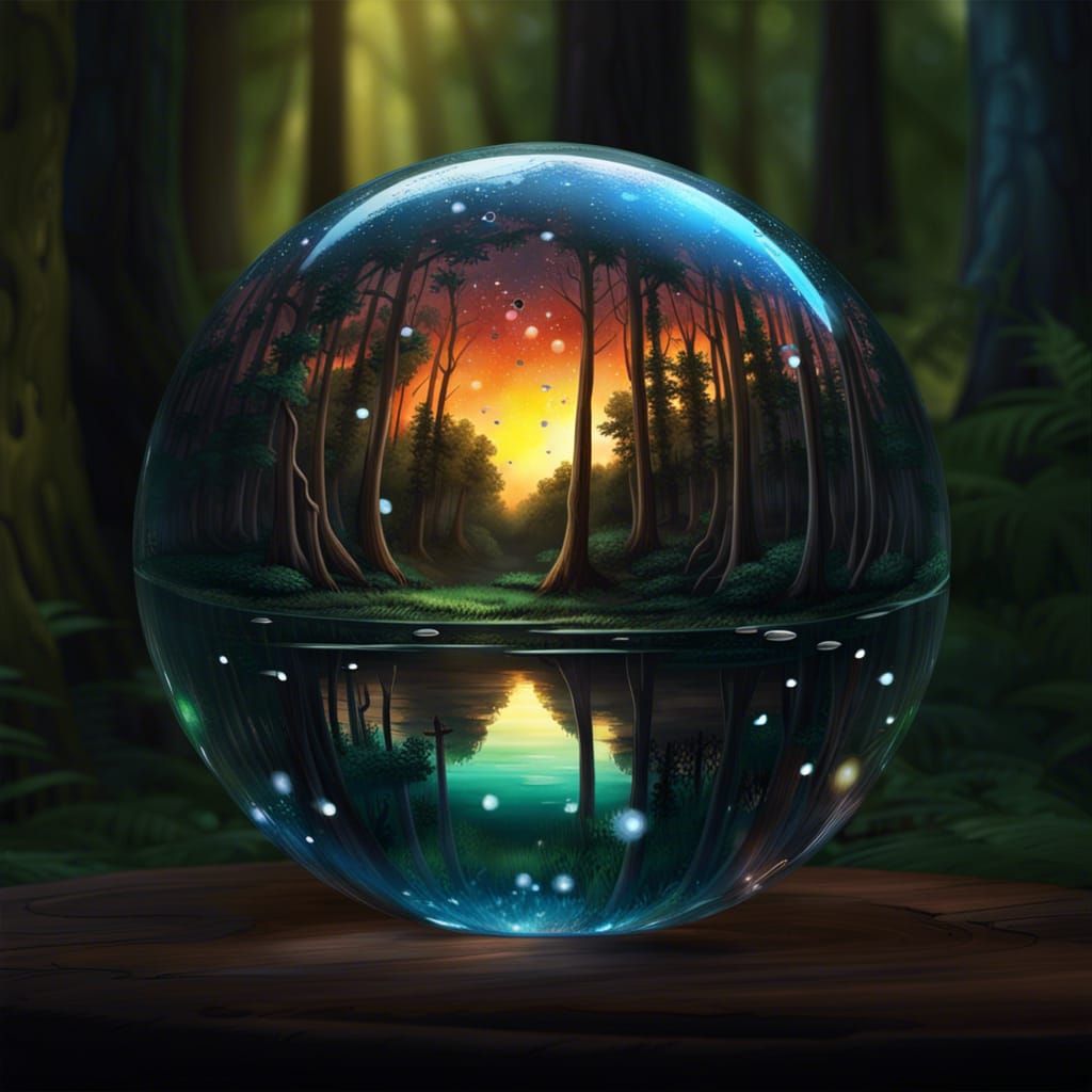 Forest in Glass Sphere: Hyperrealistic Splash Art