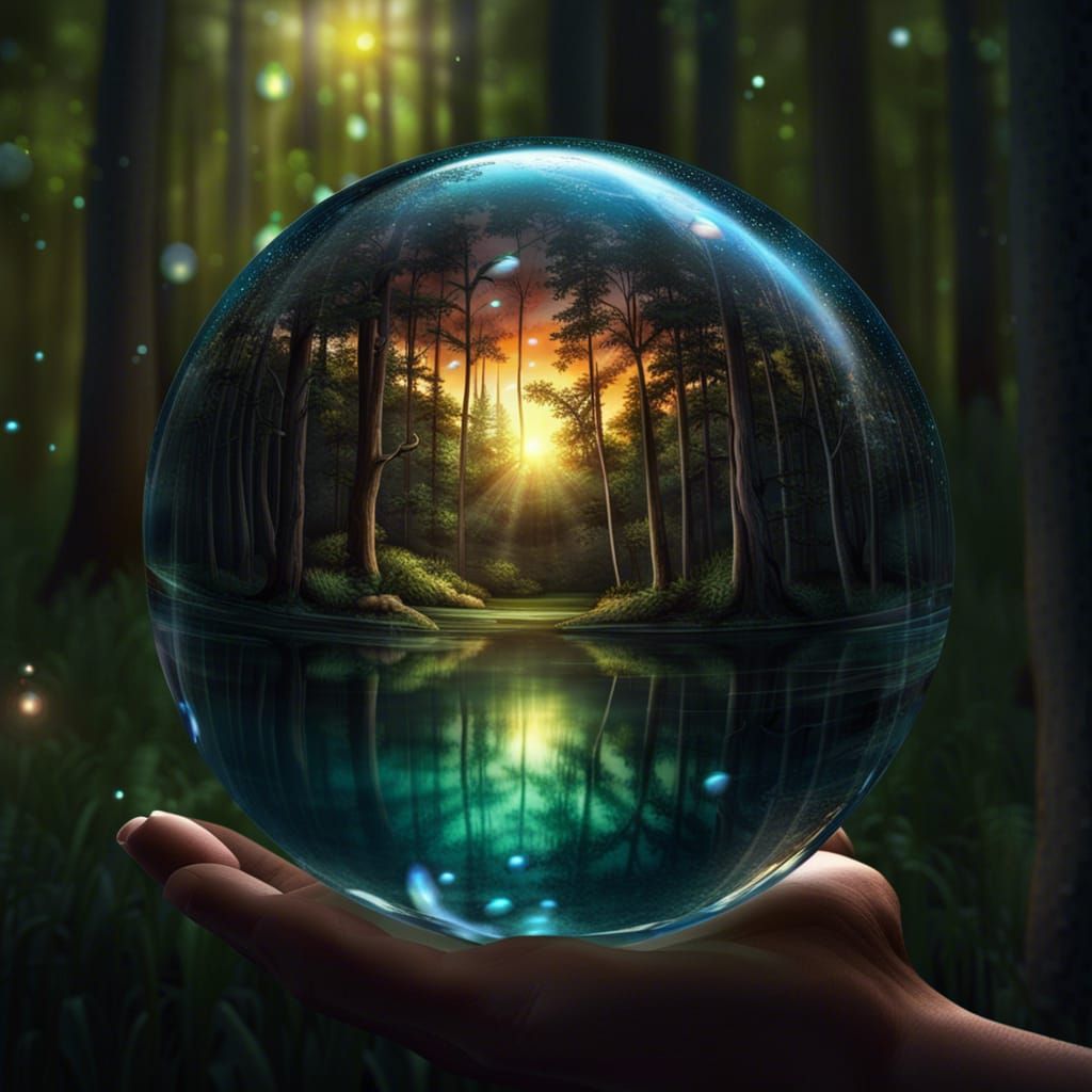 Forest in a Glass Sphere: Hyperrealistic Concept Art