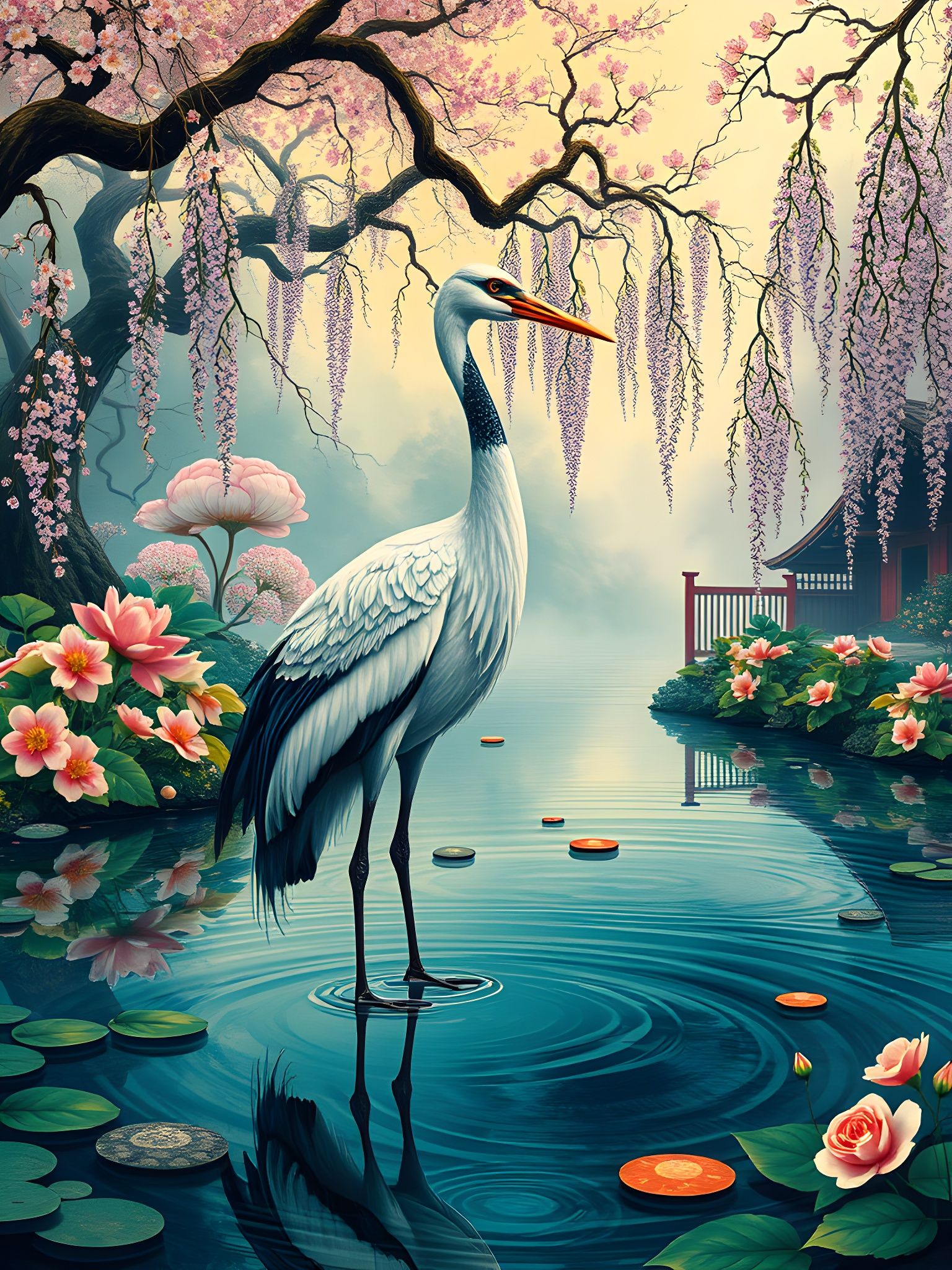 Surreal Art Nouveau Crane in Melting Garden