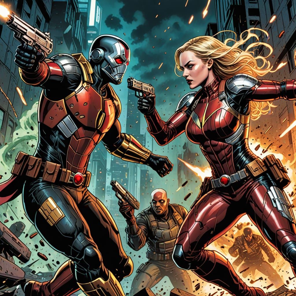 Deadshot versus Yelena Belova in Comic Book Style