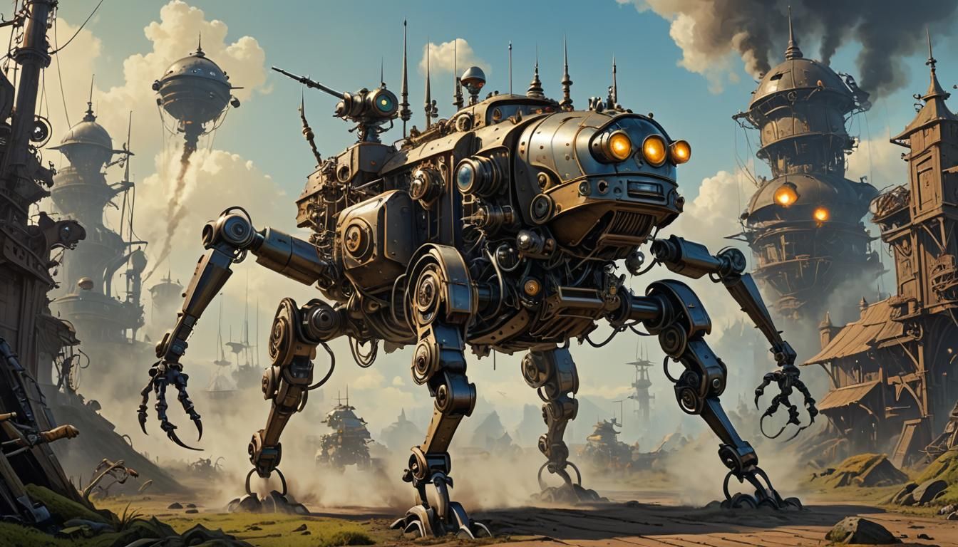 Steam-Powered Robot in Fantasy Art Style