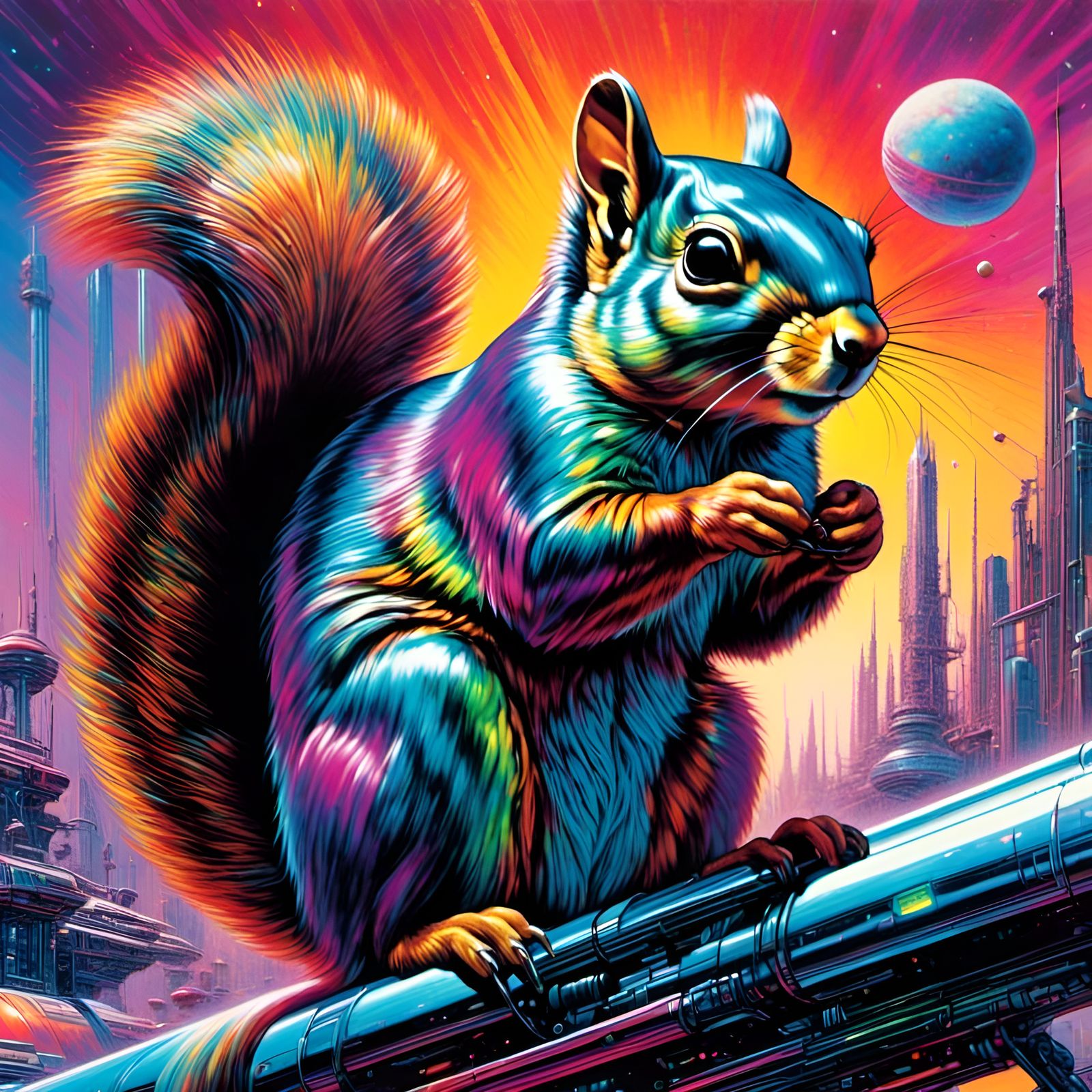 Squirrel in Space with Synthwave Colors