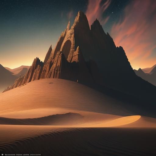 Dune Planet Sunset in Baroque Sci-Fi Style