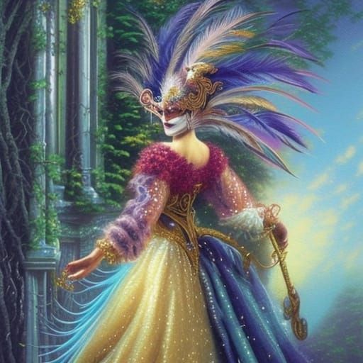Ethereal Masquerade Mask in Detailed Fantasy Scene