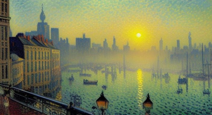 Impressionistic Cityscape on a Foggy Day