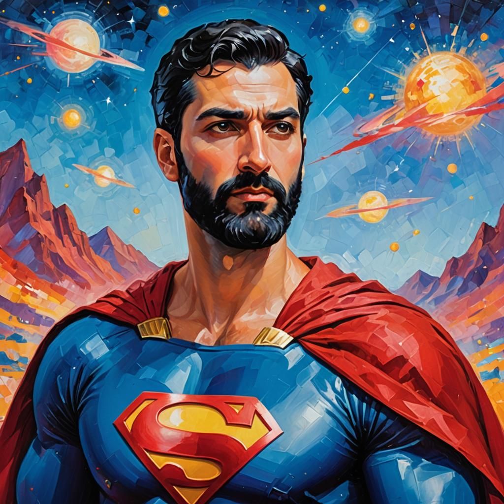 Bearded Superman Portrait in Neo-Impressionist Style