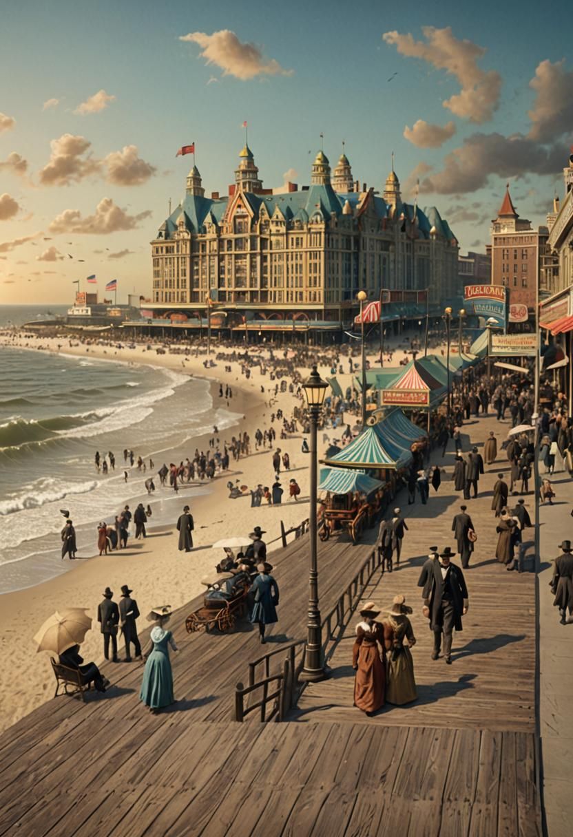 Atlantic City Boardwalk Poster, 1890s Matte Painting