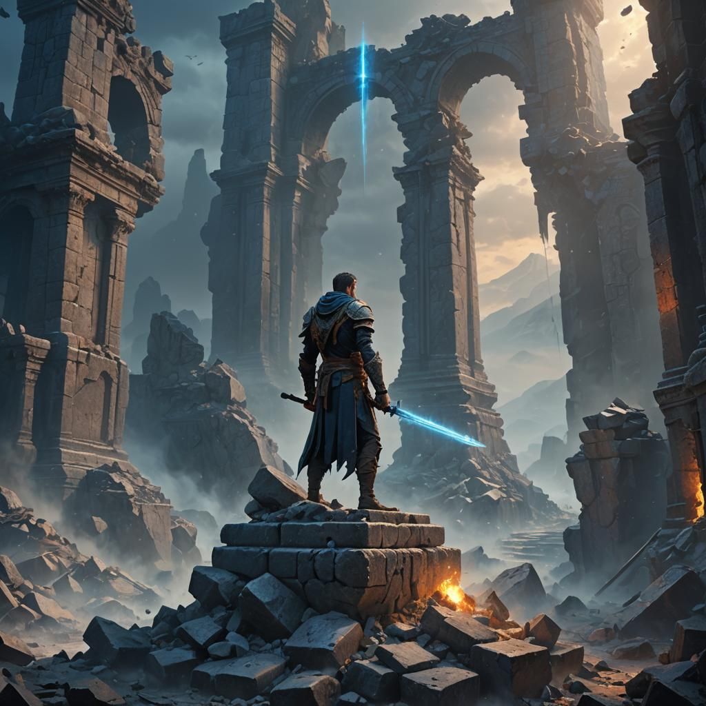 Last Stand: Epic Fantasy Warrior with Glowing Sword