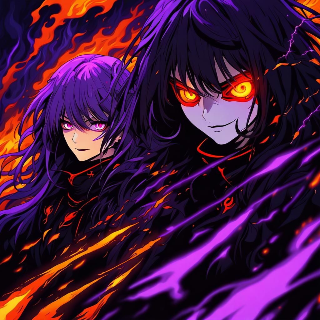 Anime Girls with Glowing Eyes in Dark Fantasy Style