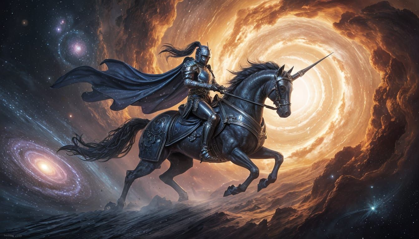 Celestial Knight Rides Cosmic Steed Across Black Hole Event ...