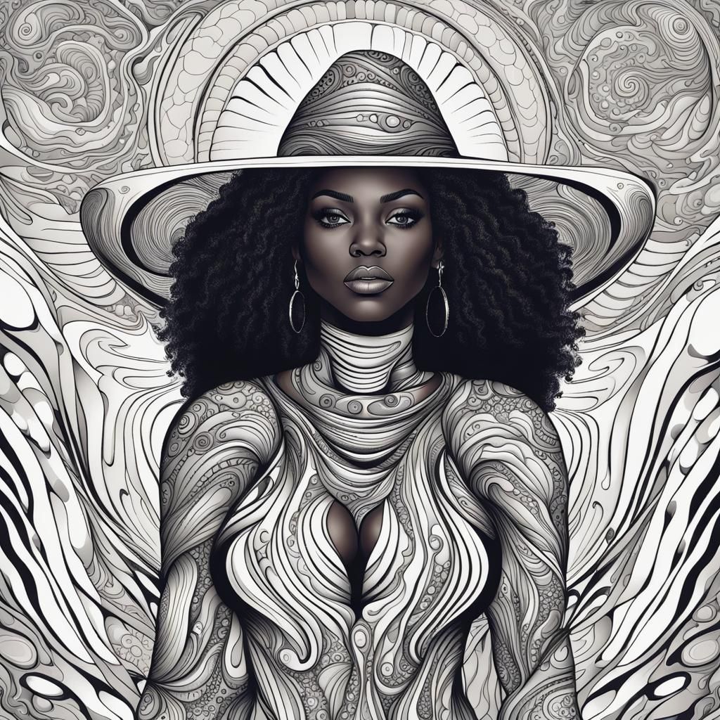 Curvy African American Space Cowgirl with Abstract Elements