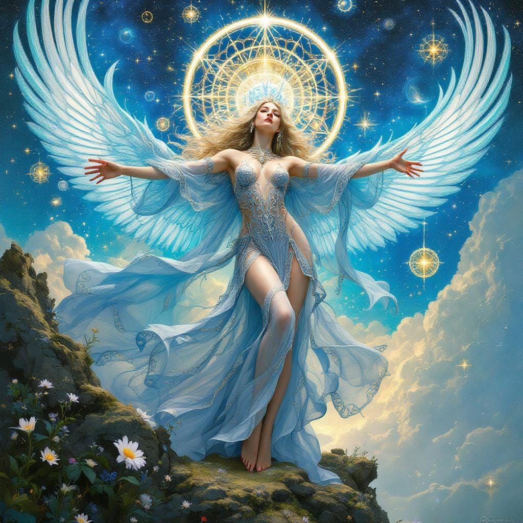 Galgaliel: Angel Ruler in Art Nouveau Celestial Scene