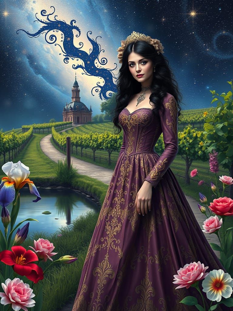 Ethereal Princess in Dark Fantasy Vineyard