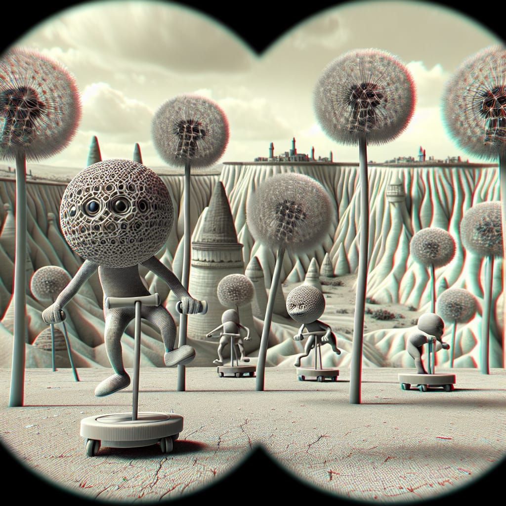 Buckyball Stick Figures Pogo Jumping in Cappadocia