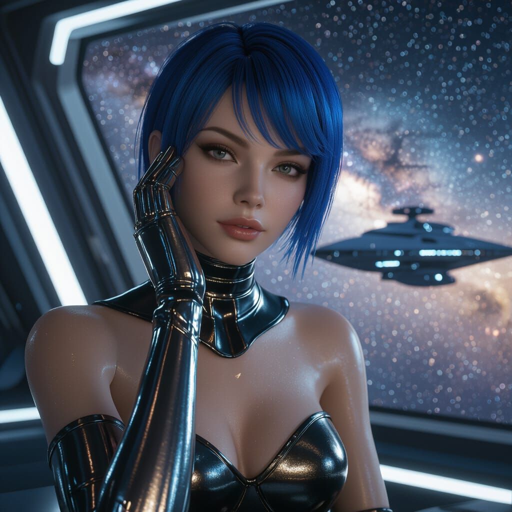 Android Woman Gazes from Starship Window