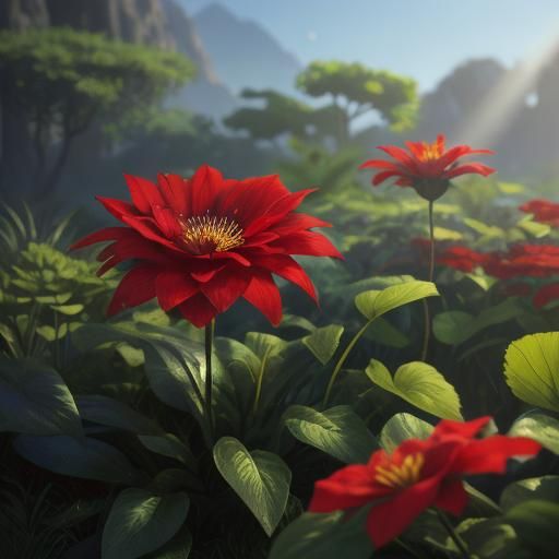 Red Flower in Fantasy Garden Concept Art