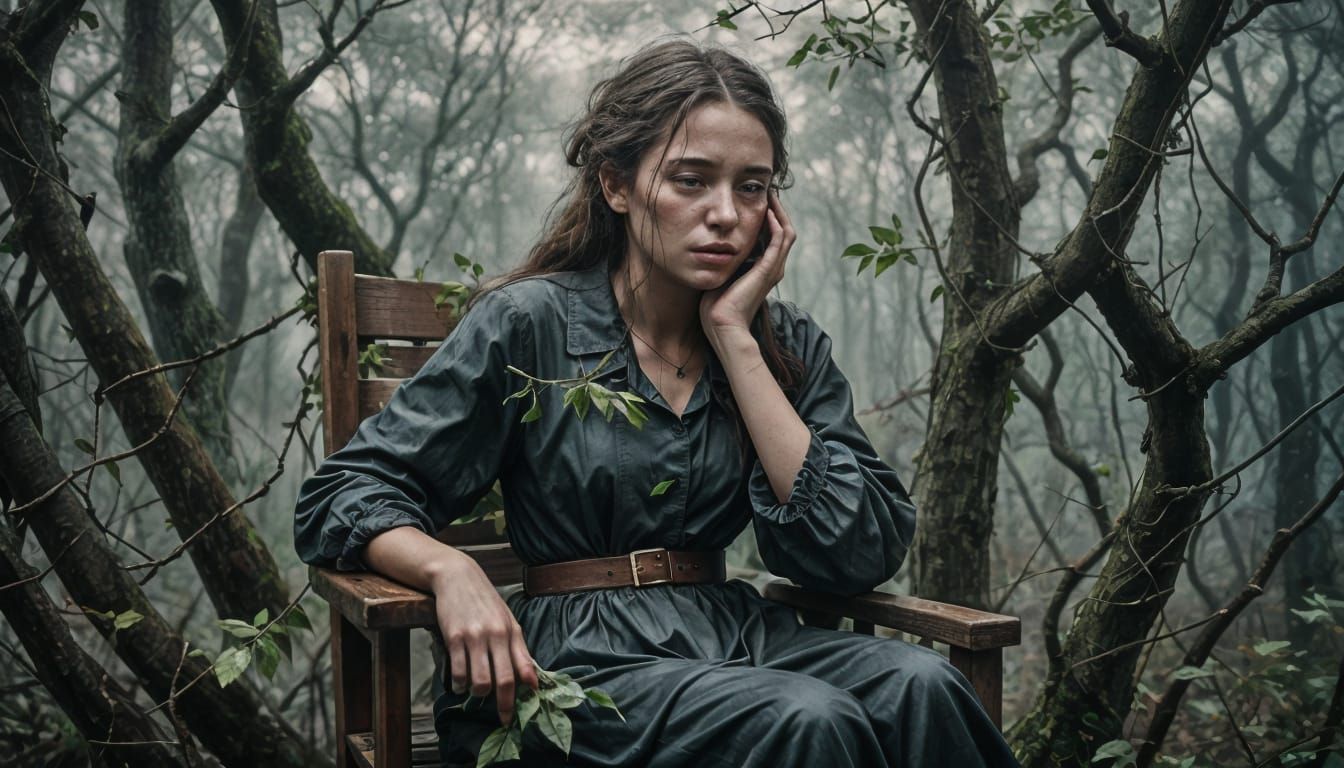 Melancholic Forest: Woman Entangled in Branches