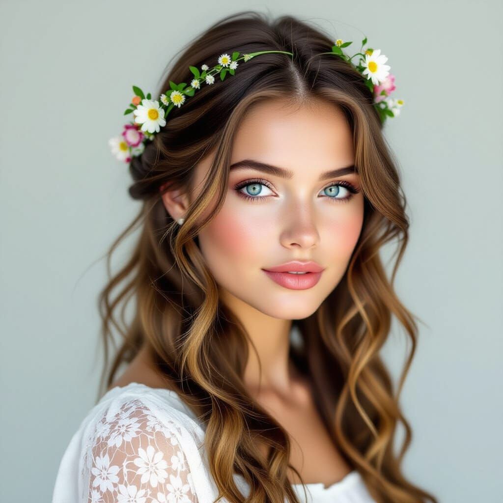 Dreamy Portrait of a Flower-Adorned Woman