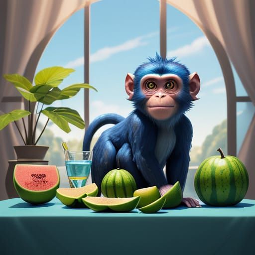 Whimsical Monkey Still Life in Vibrant Digital Art