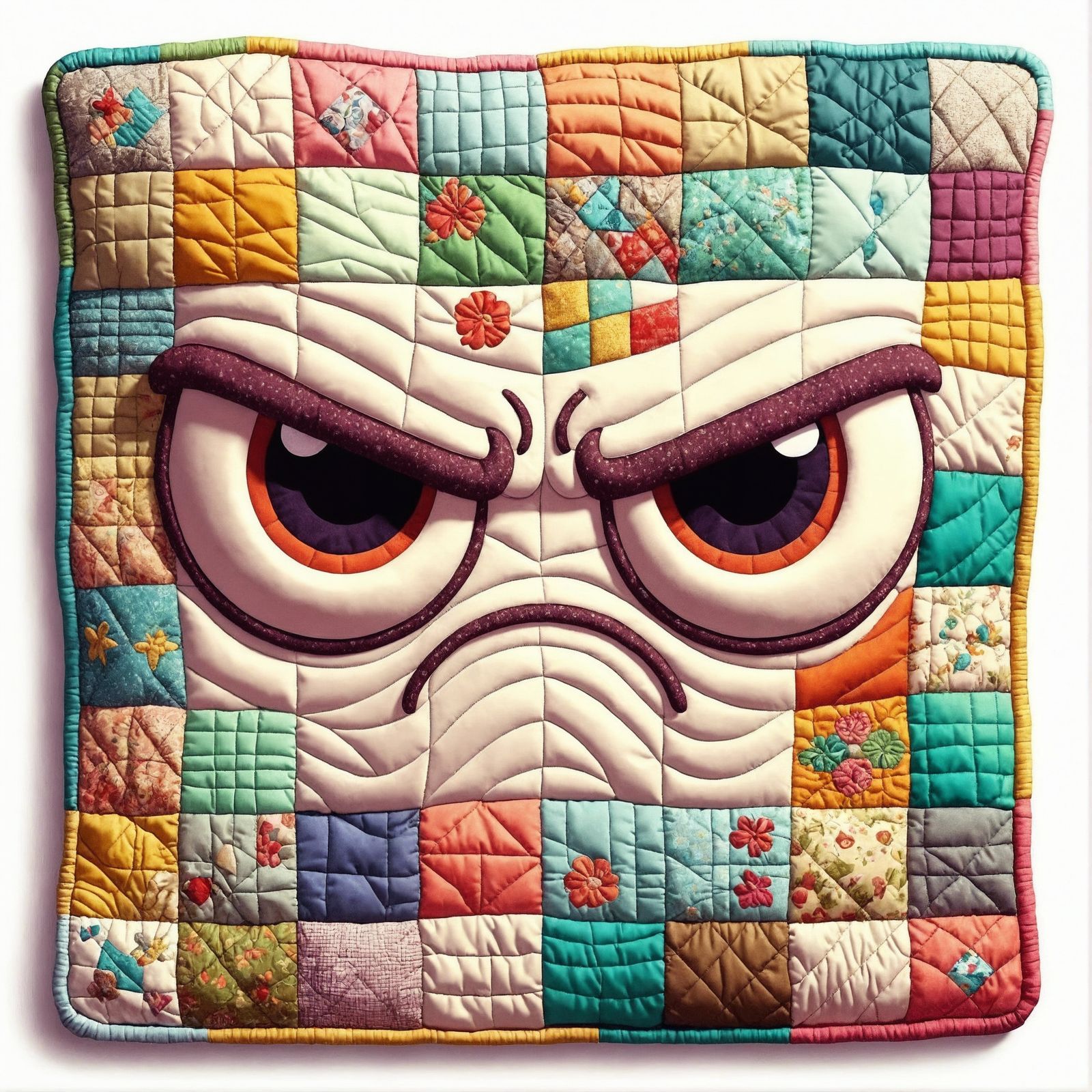 CGI Cartoon Quilt with Grumpy Expression