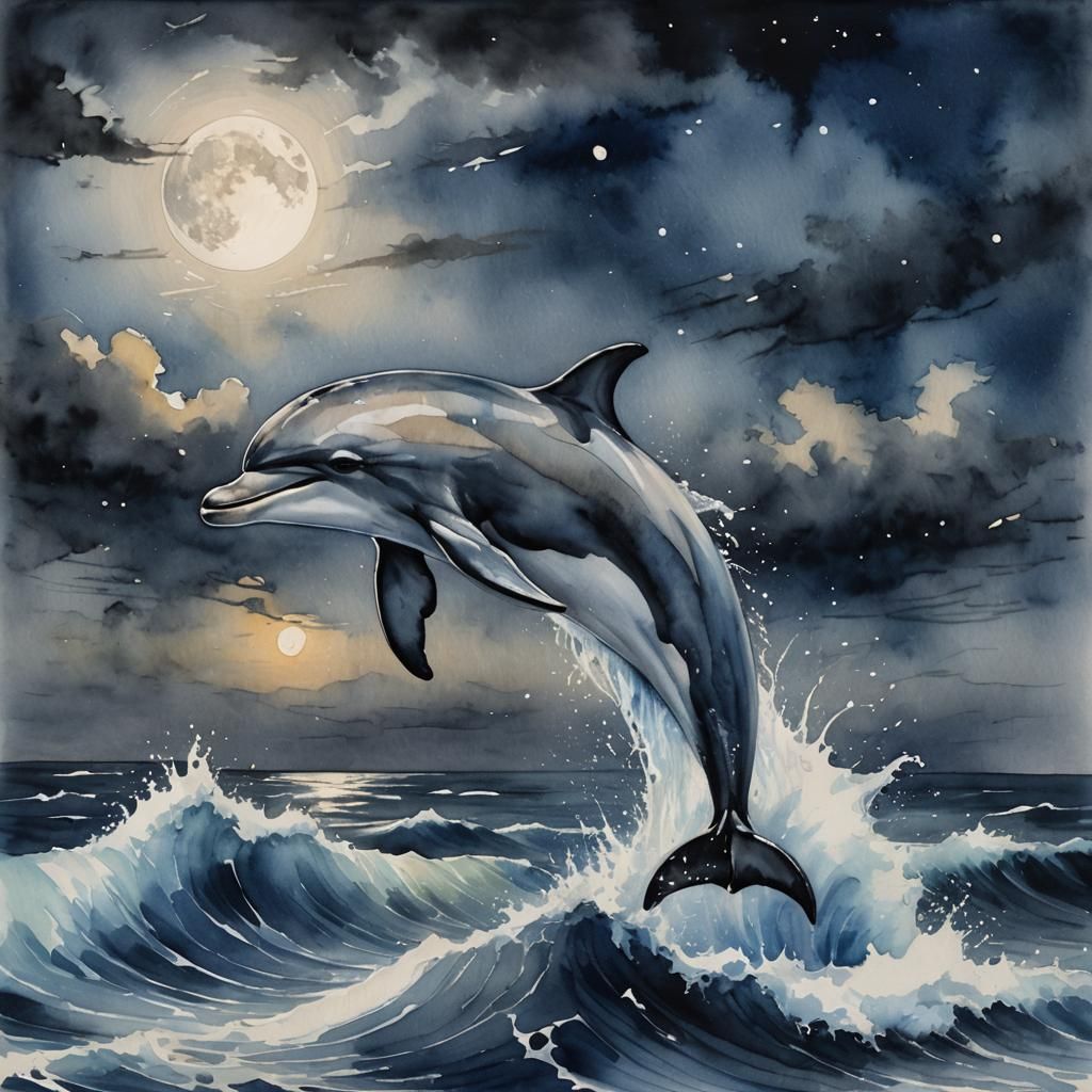 Dolphin in the Moonlight