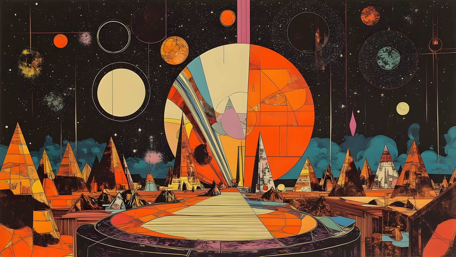 Cosmic Energy Unleashed in Retro Abstract Style