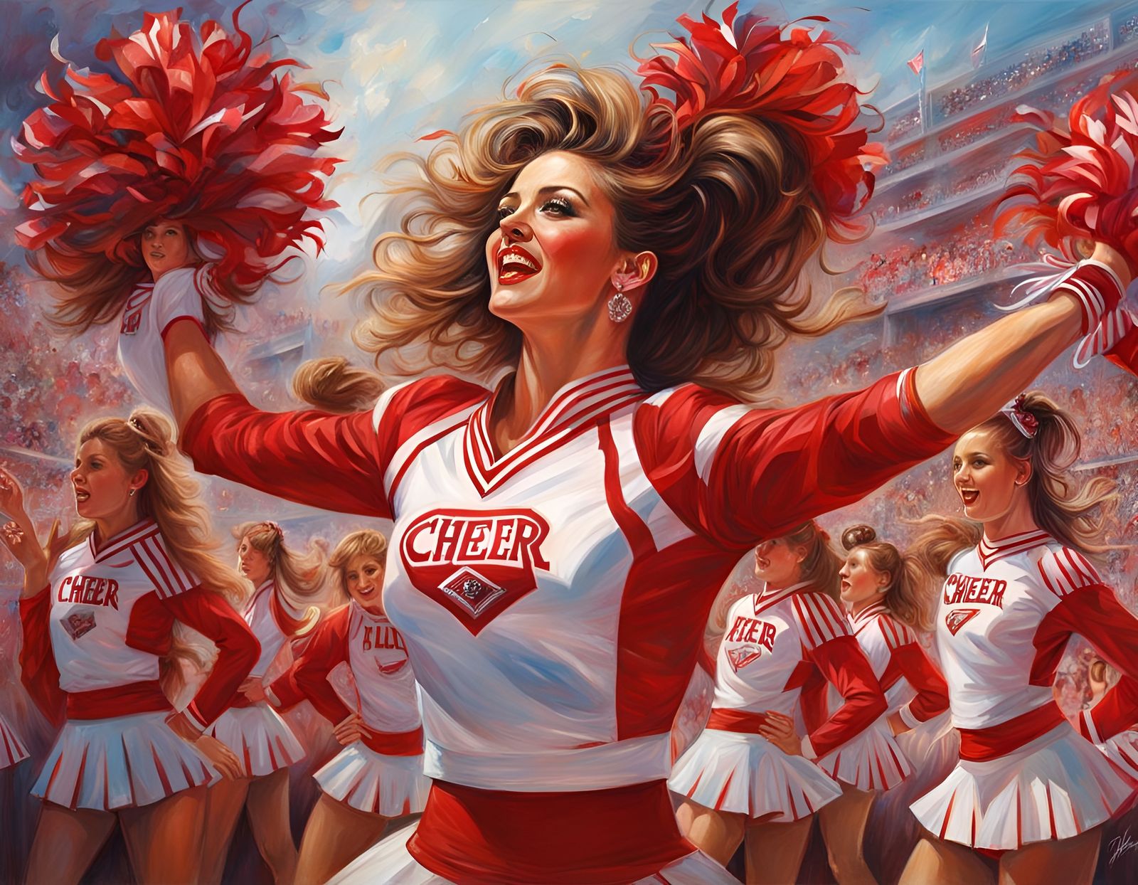 Hyperrealistic Painting of a Cheerleader in Uniform