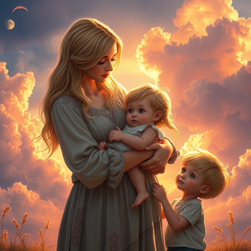 Whimsical Family Portrait in Dreamlike Setting