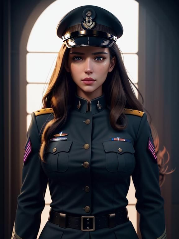 Photorealistic Female Soldier in Navy Uniform