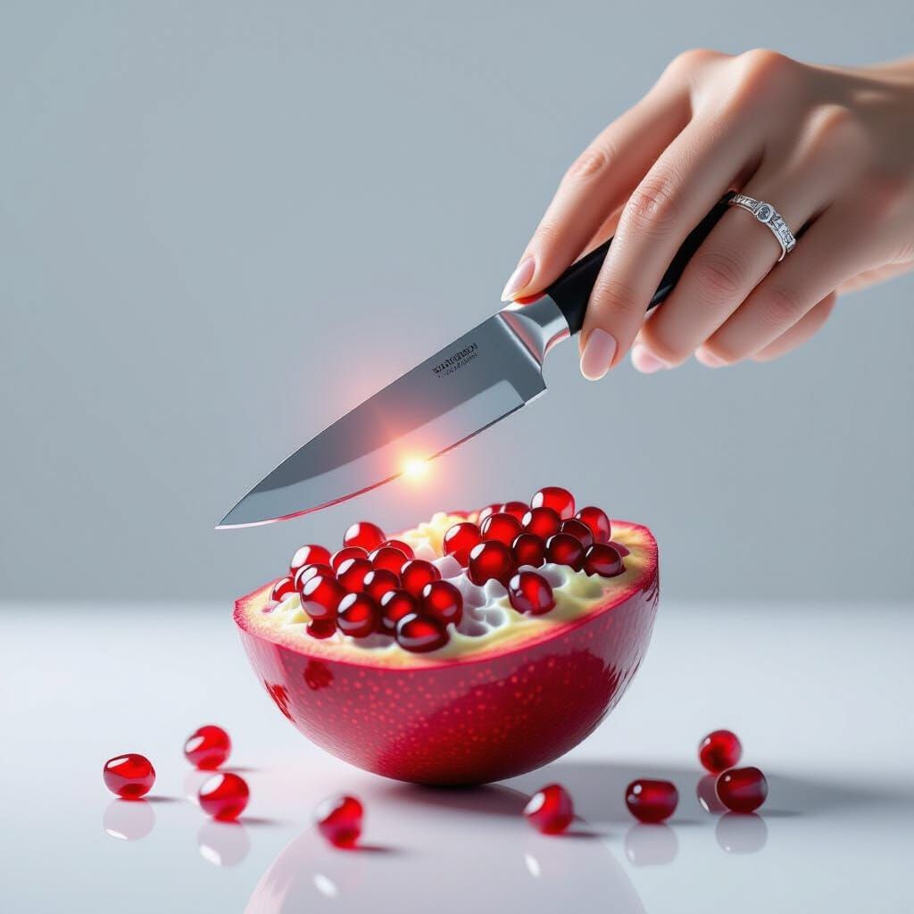 Glass Pomegranate Sliced Open, Liquid Pearls Flowing