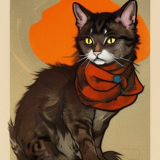 Russian Cat in Medieval Woodcut Style