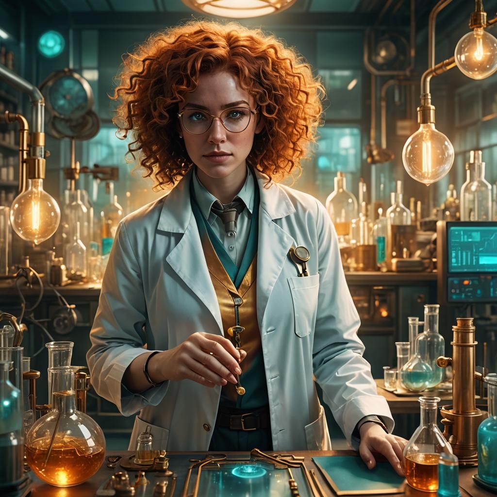 Ginger-haired Doctor in Misty Laboratory: Fantasy Art