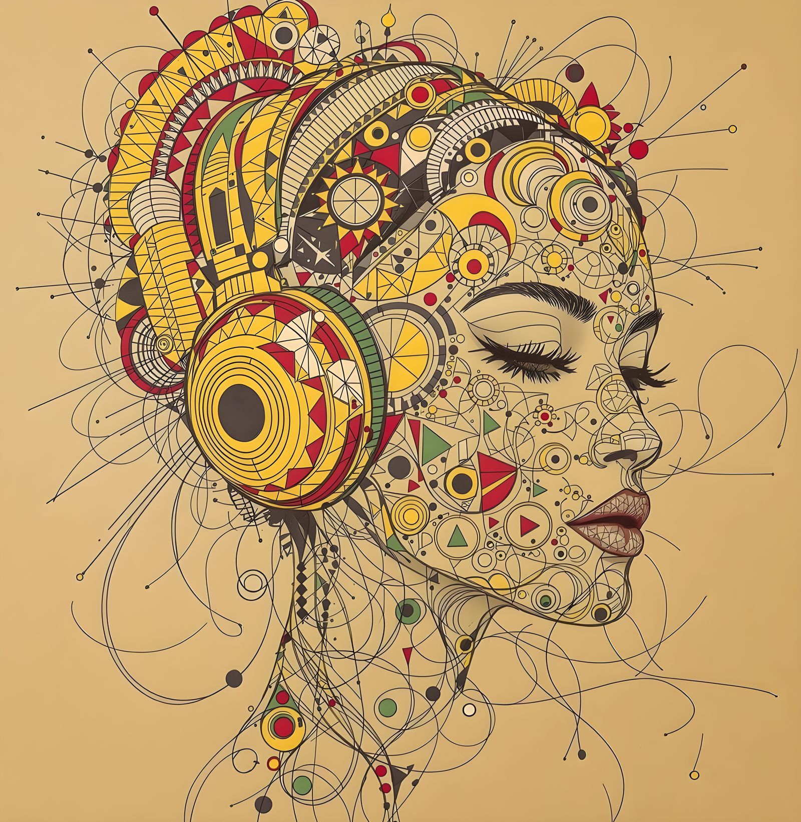 Princess with Headphones: A Charcoal Drawing in Salm Style